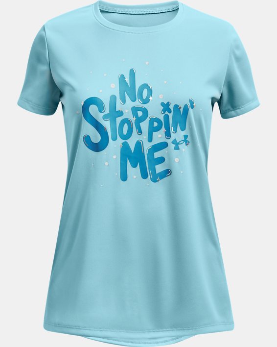 Girls' UA Tech™ No Stoppin' Me Short Sleeve, Blue, pdpMainDesktop image number 0